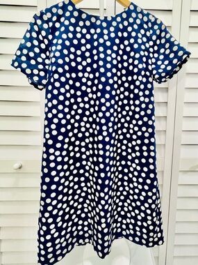 J. Crew Navy Blue Polka Dot Short Sleeve Shift Dress